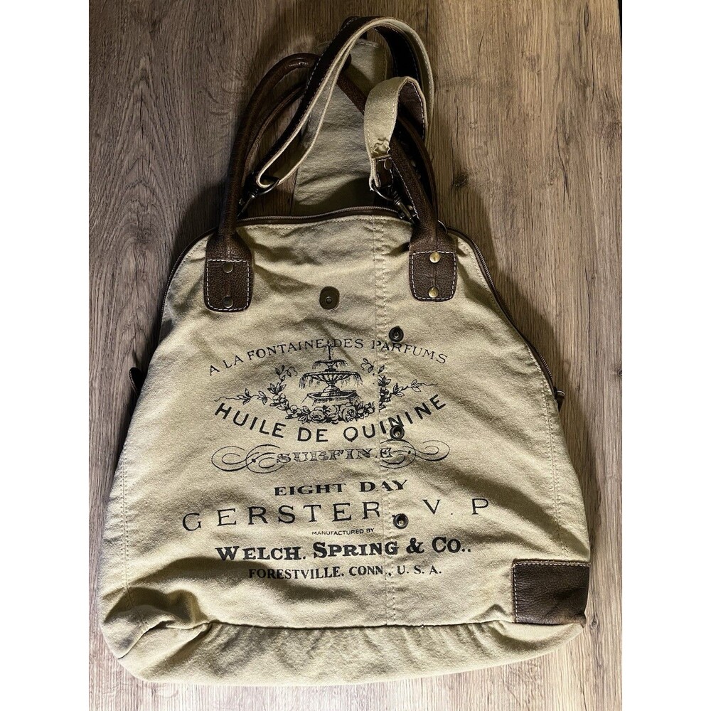 Myra Weekender Canvas Tote Bag Leather Strap 15” Welch Springs & Co. USA